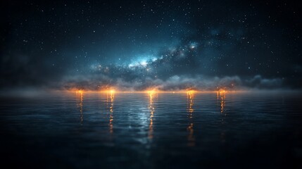 Night sky over a reflective sea