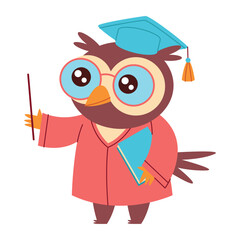 Owl Teacher Graduation Female Glasses Book Pointer Smart Cartoon