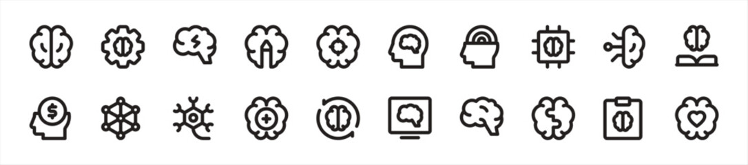 Set of brain icons. 20 sets of brain icons. Brain icons. Simple line brain icons	
