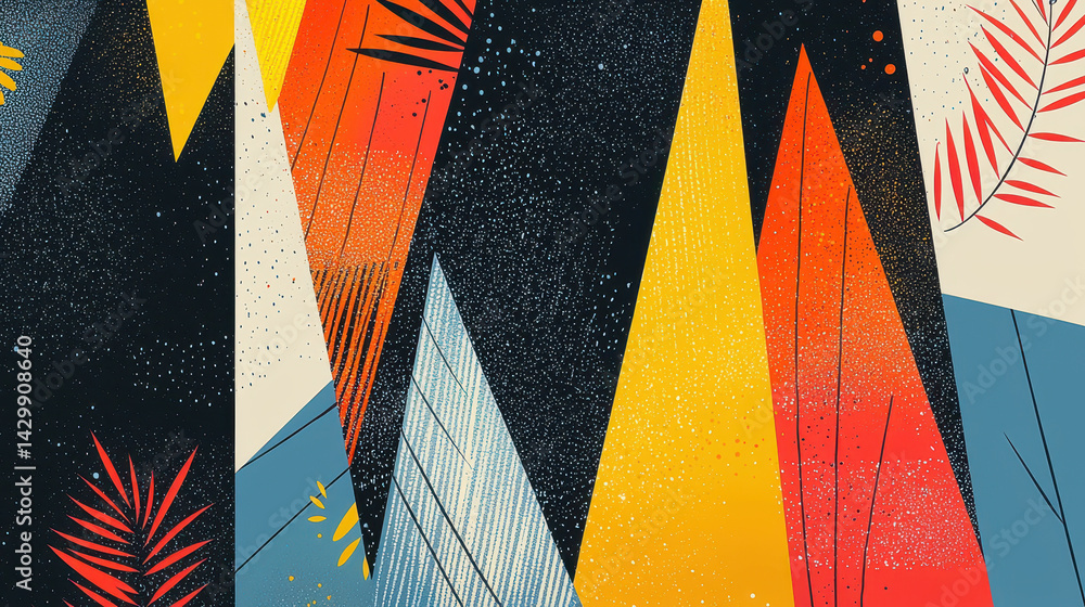 Poster modern geometric abstract art featu colorful triangular shapes with textured dark background and sub