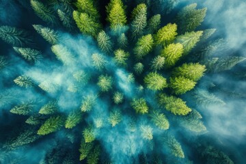 Obraz premium Verdant forest canopy, aerial view