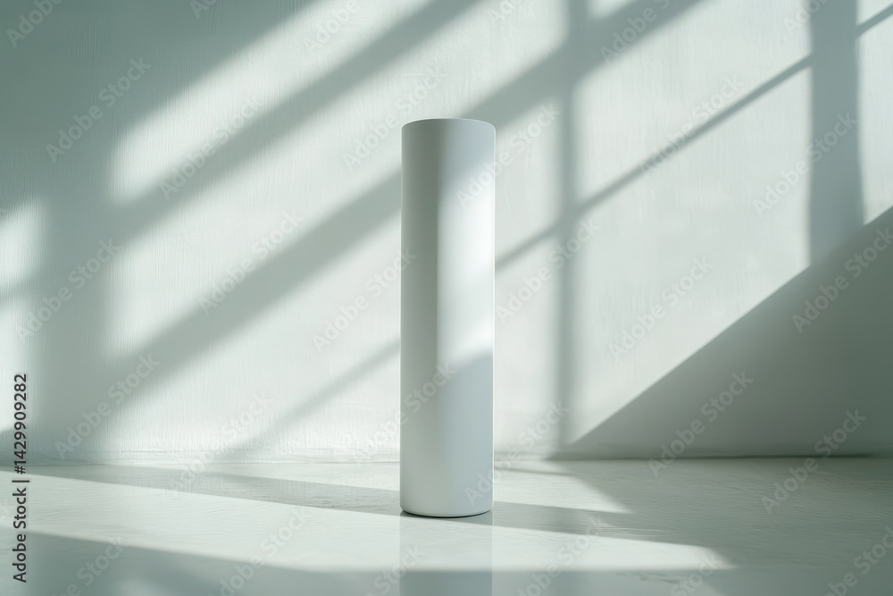 Poster empty cylindrical object in a minimalist white space.