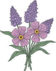 Flowers bouquet with flat color illustration