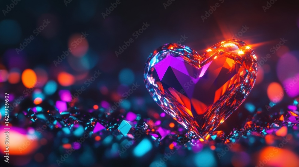 Aufkleber a luminous crystal heart sparkles, surrounded by vibrant reflections and gems, creating a mesmerizin