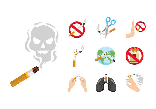 Colorful Stop Smoking Health Awareness Campaign Illustration Set