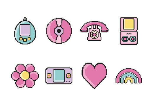 Pink And Blue Retro Nostalgic Gadget Icons Set