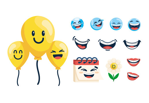 Yellow And Blue Joyful Smile Day Celebration Set