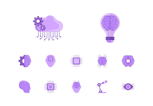 Purple And White Artificial Intelligence Technology Icons Set