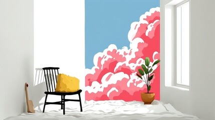 Dreamy Pink Cloud Bedroom Decor  Interior Design  Minimalist Art  Wall Mural