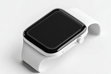 Modern white smart watch with black display.