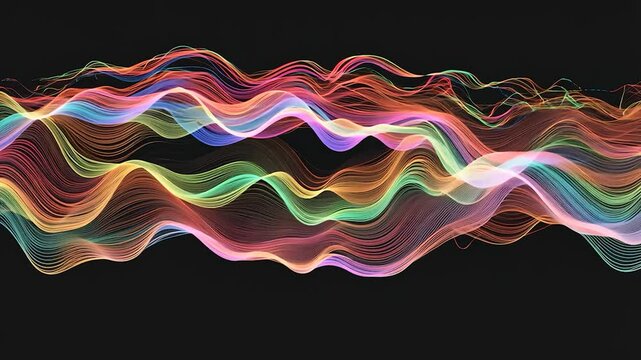 Abstract colorful backdrop design with glowing rainbow lines creates a vibrant vector illustration