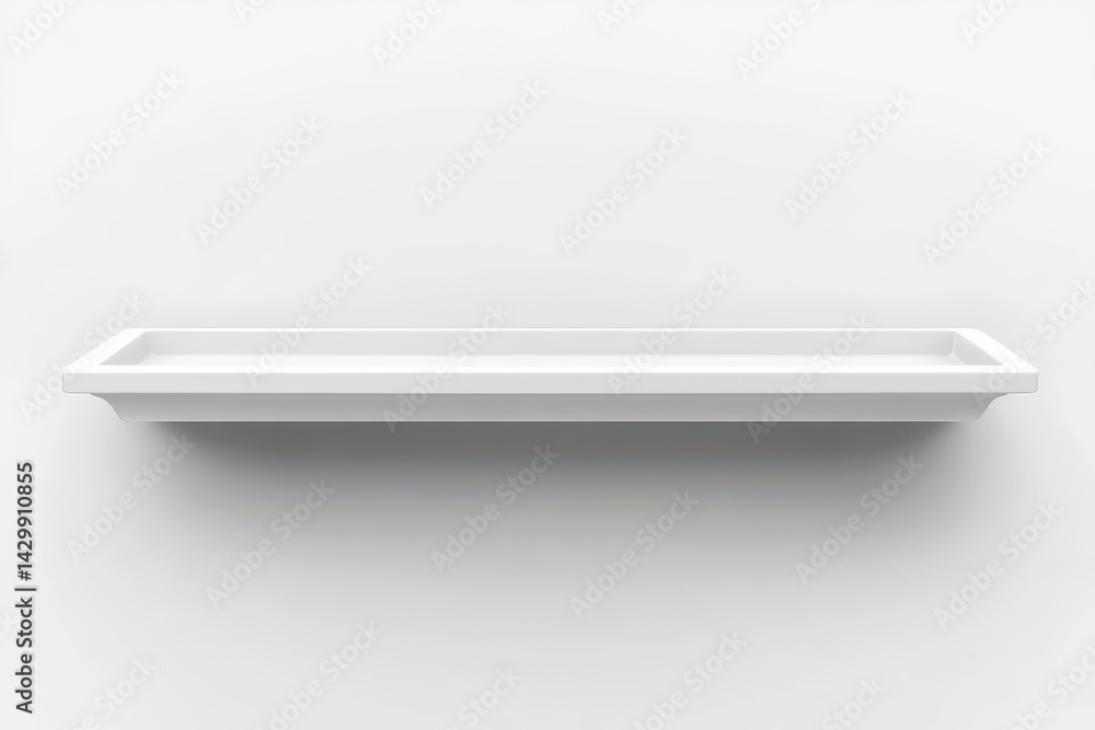 Poster empty white rectangular wall shelf against a plain background.
