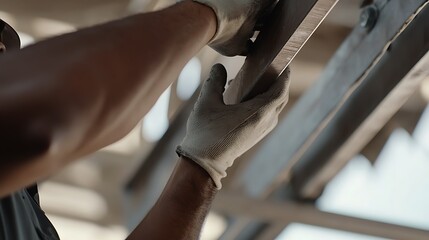 Construction Worker Installing Metal Beams