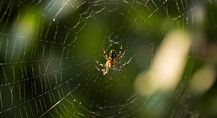 Spider in its web waiting for prey in a natural background