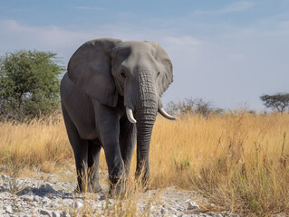 Obraz premium Elephant in Golden Field / 황금빛 들판의 코끼리