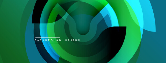 Abstract circular layers, vibrant greenblue gradient. Modern design element, smooth transitions, dynamic composition. Minimalist aesthetic.
