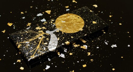 金箔、銀箔をあしらった漆塗りの香合をクローズアップしたイメージ