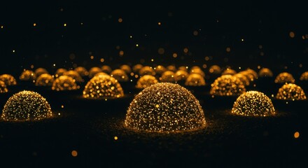 Sparkling golden domes or particles on dark background