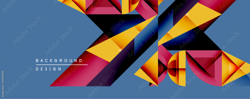 Poster abstract geometric composition. vibrant triangles create dynamic, layered effect. bold colorsyellow,