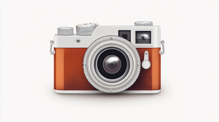An app icon of a camera, simple, with a white background, colorful, in a retro style, vector art, high resolution, high quality, high detail, hyper-realistic, no blur effect, not blurry, photography