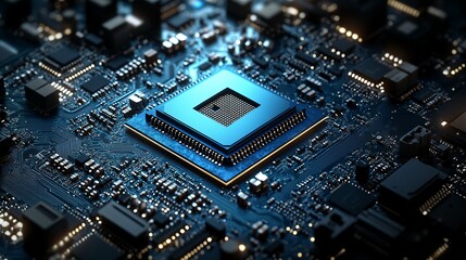 Fototapeta premium high-tech microprocessor on circuit board for electronics technology and innovation