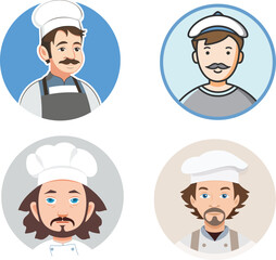 Cartoon representation of a chef wearing a hat and apron standing and smiling symbolizing culinary profession cooking passion and kitchen work.	