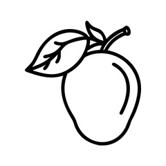 Black and White Mango Fruit with Leaves Outline, Vector Art