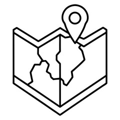 Line Art Map with Location Pin Icon, Navigation and Travel Vector