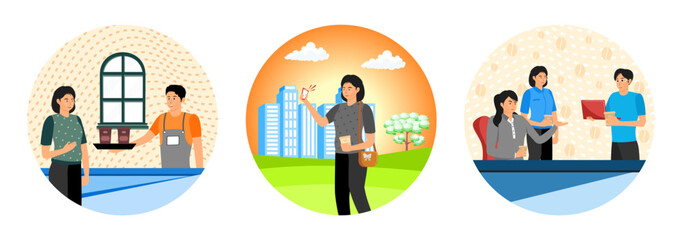 Take away coffee concept. Coffee on the way. Morning in the office.