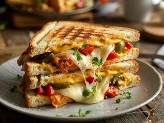 Cheesy Grilled Veggie Sandwich with Melting Mozzarella and Peppers