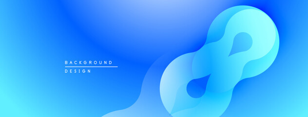 Abstract blue design features flowing ribbon shape. Gradient background creates depth, modern aesthetic. Minimalist composition.