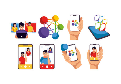 Colorful Digital Social Media Connection Icons Set