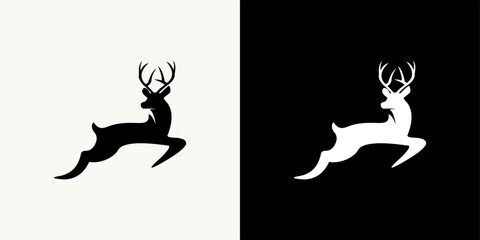 Deer logo line icons. Wild reindeer outdoor brand label. Elk antlers sign. Wildlife stag symbol. Vector illustration.	
