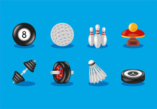 Colorful Sports Elements Collection Illustration Set