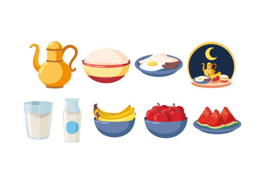Colorful Suhoor Traditional Food Illustration Set