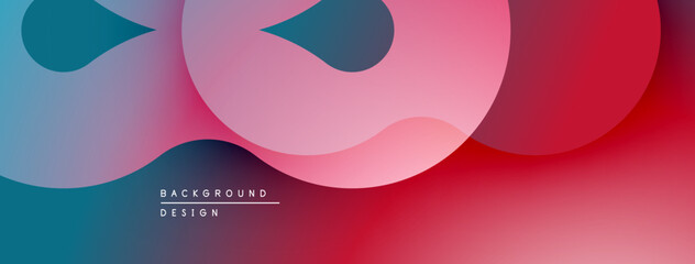 Abstract fluid shapes blend blues, pinks, reds. Gradient colors create dynamic visual effect. Modern design element.