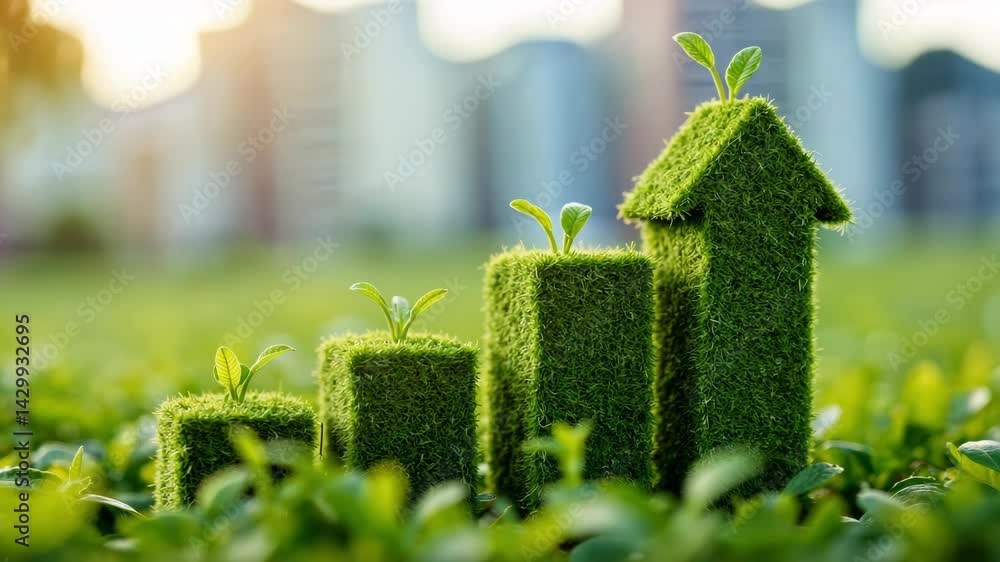 Poster green growth representation using grass and natural elements in a scenic urban environment with soft