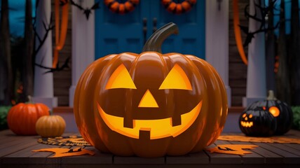 Obraz premium Happy Halloween Banner with Pumpkins and Ghosts