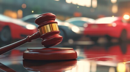 Gavel with blurred cars symbolizing traffic law
