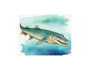 Naklejka premium Alligator Gar watercolor painting vector image 