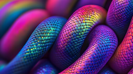 Vibrant iridescent snake scales close up texture