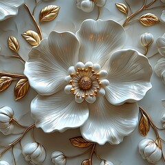 Premium golden embossed flowers for backgrounds high resolution photo