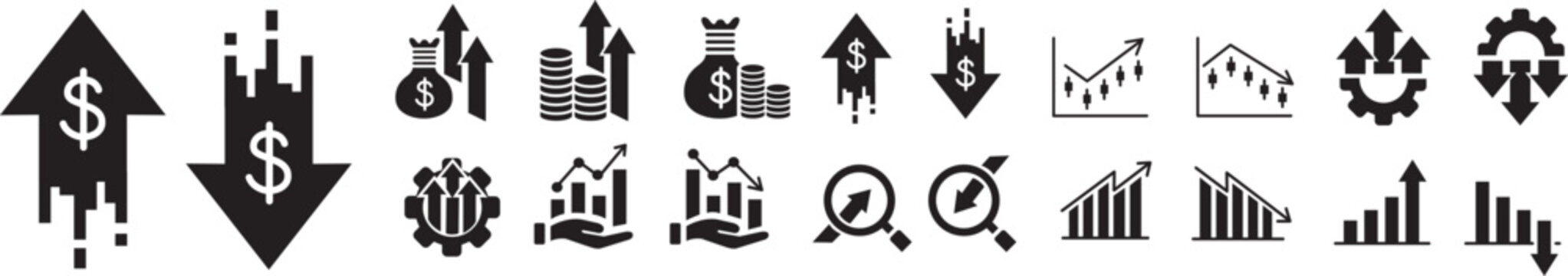Increase decrease icon set. Editable line icon collection.
Vector illustration. 