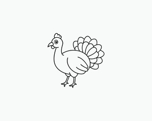 Turkey Coloring Page Farm Bird Line Art for Holiday Activities