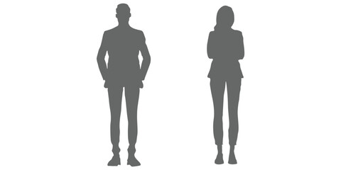 working people group standing on isolated white background. gray people business men and women silhouette vector icon.