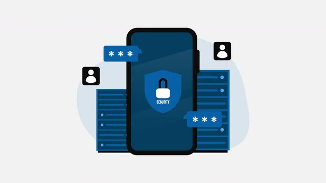 Data privacy animation smartphone with lock icon symbolizing security. Perfect for tech articles, cybersecurity blogs, privacyrelated presentations, and web design concepts.