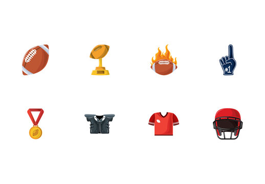 Red Yellow Blue American Football Gear Icons Set