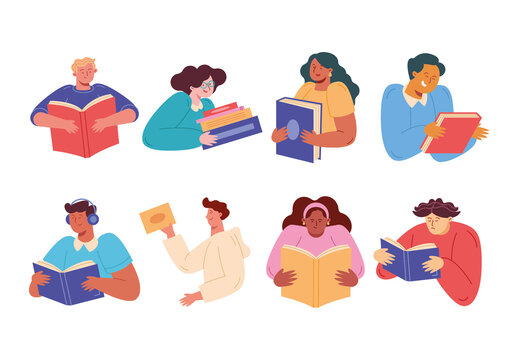 Colorful Students Holding Books Reading Illustration Design