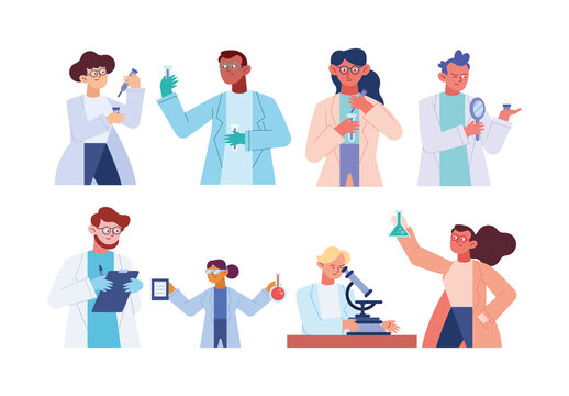 Blue And White Laboratory Science Team Illustration Set