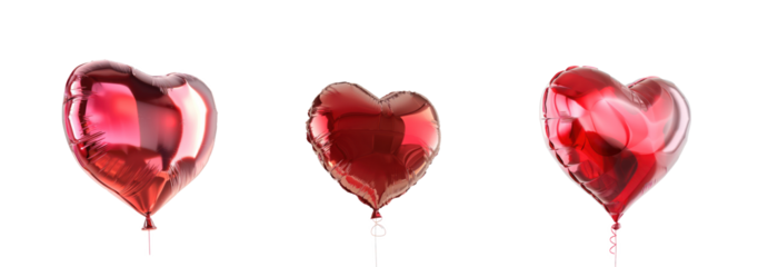 3d shiny heart balloon front view full length isolate on transparent background
